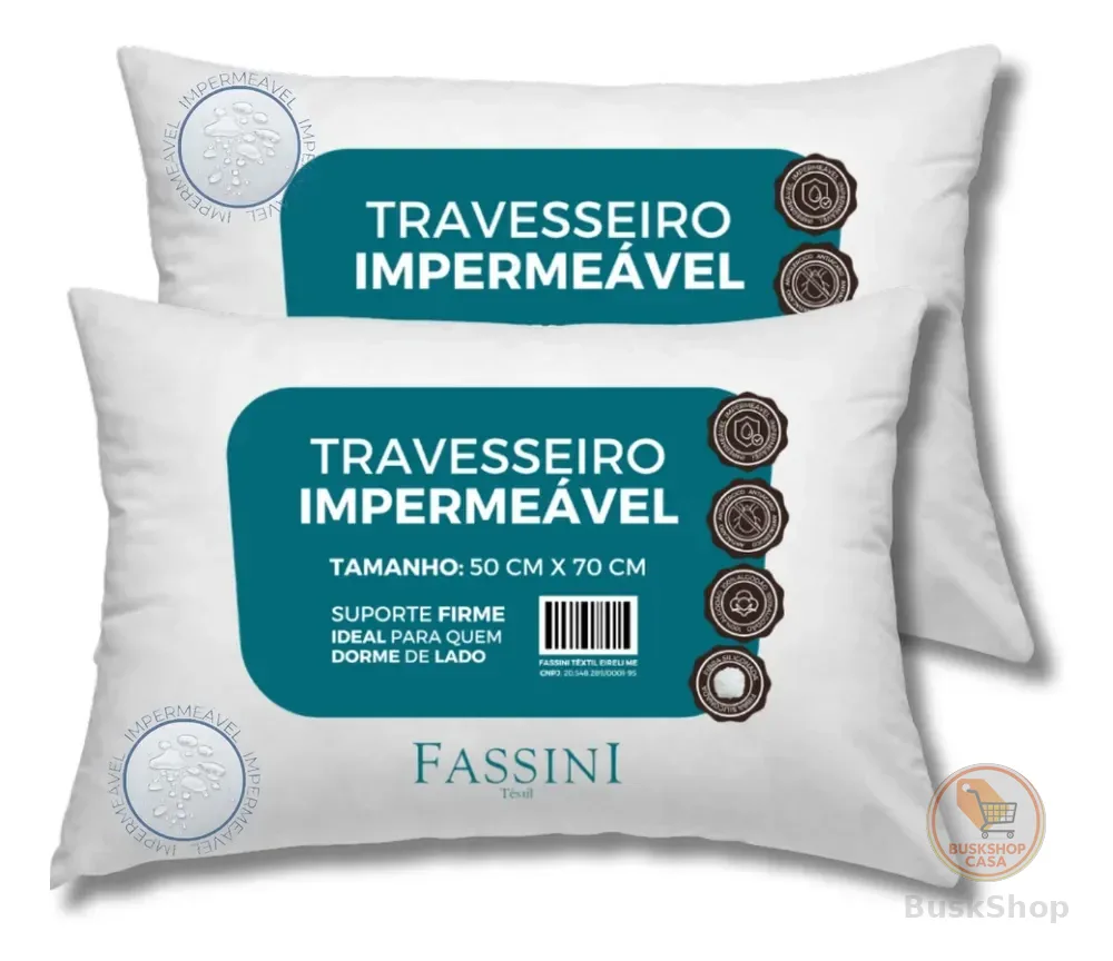 2 Travesseiros Antialérgico Impermeável 50x70 Lavável  Branco