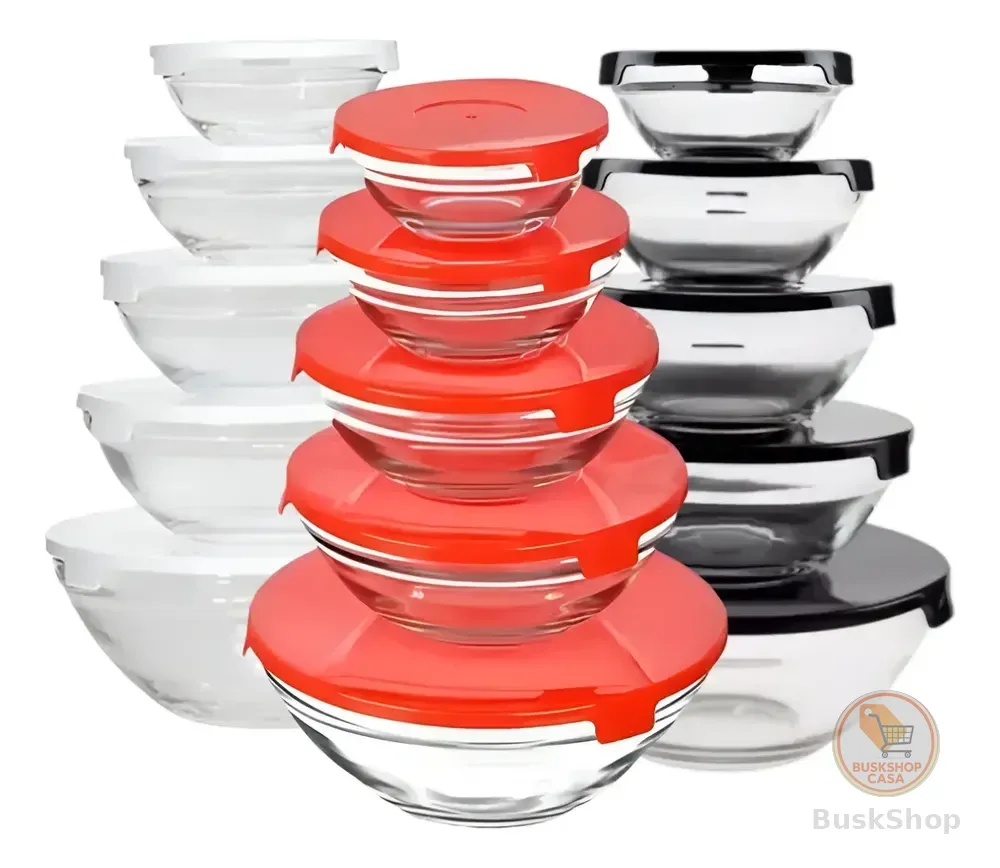 Kit 5x Pote Vidro Com Tampa Plástico Redondo Cores Diversas Vermelho
