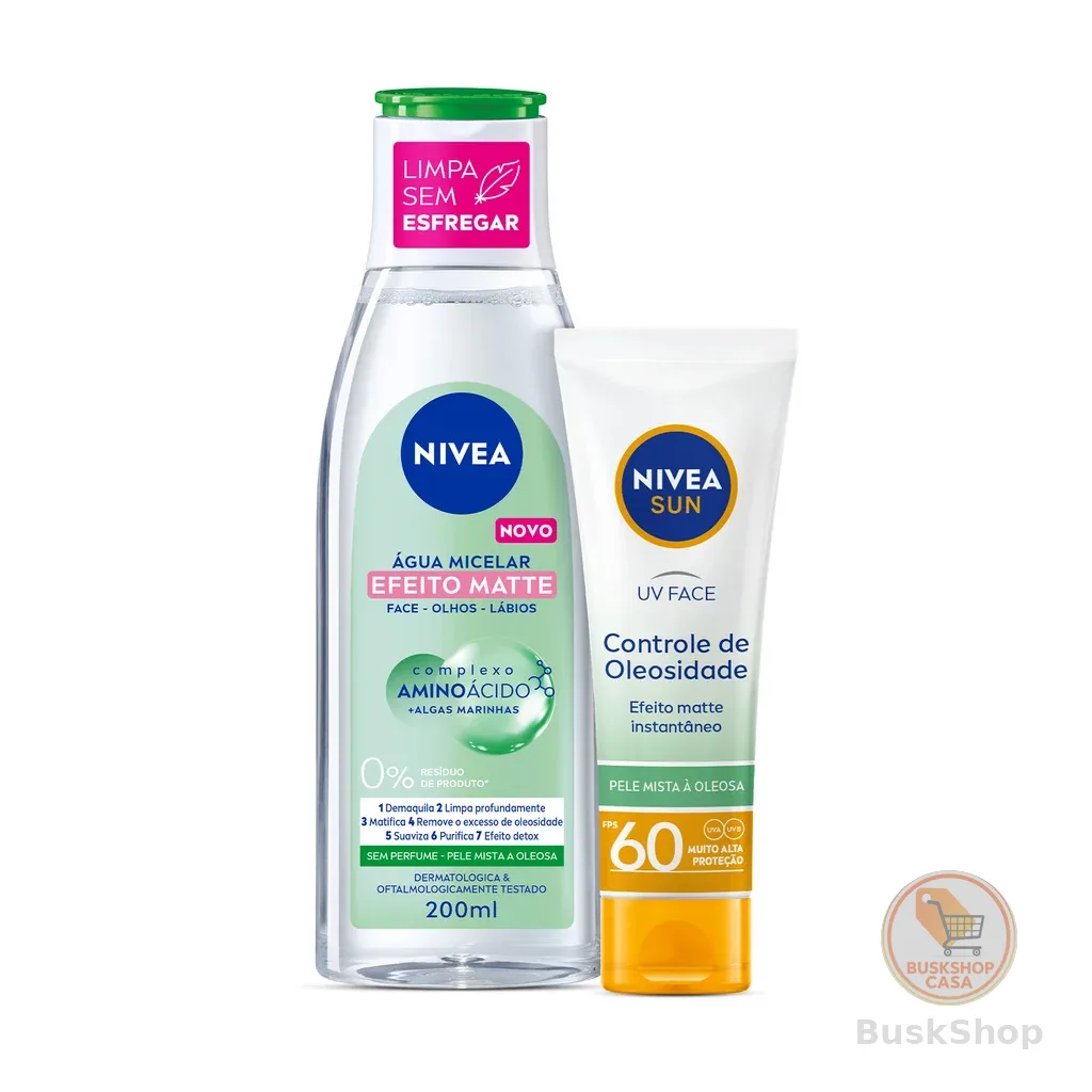 NIVEA KIT Água Micelar Solução de Limpeza 7 em 1 Efeito Matte 200ml + NIVEA Sun UV Face Controle de Oleosidade FPS 60 50