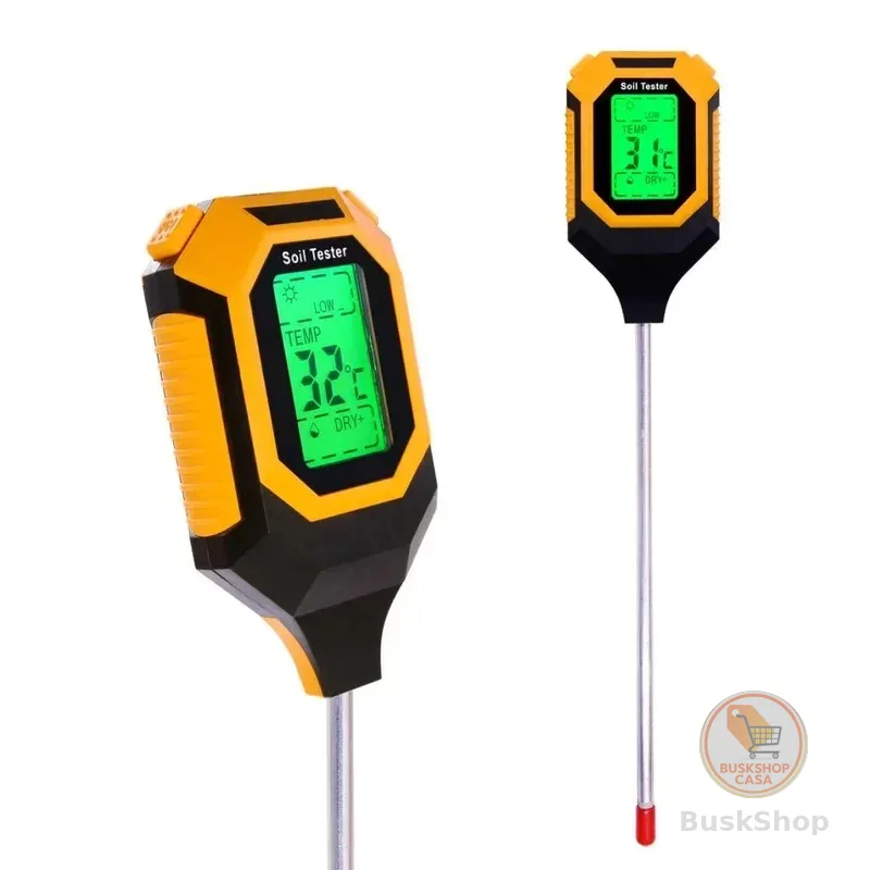 Medidor de Solo 4 em 1, Medidor de Umidade do Solo com Medição de pH, Temperatura e Luz Solar, Medidor Digital de Água para Plantas com LCD Retroiluminado