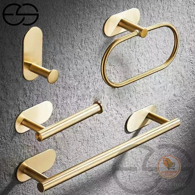 Kit Acessórios Banheiro Cabide Toalheiros Papeleira 4 Peças Dourado ES