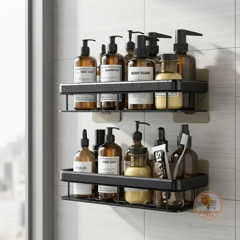 Kit 2 Suporte Shampoo Sabonete Banheiro Adesivo Parede Luxo Preto