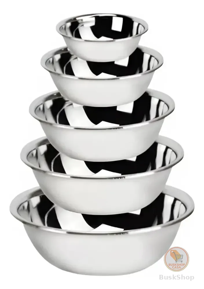 Kit 5 Tigelas Bacia Em Aço Inox Multiuso Conjunto De Cozinha Inox