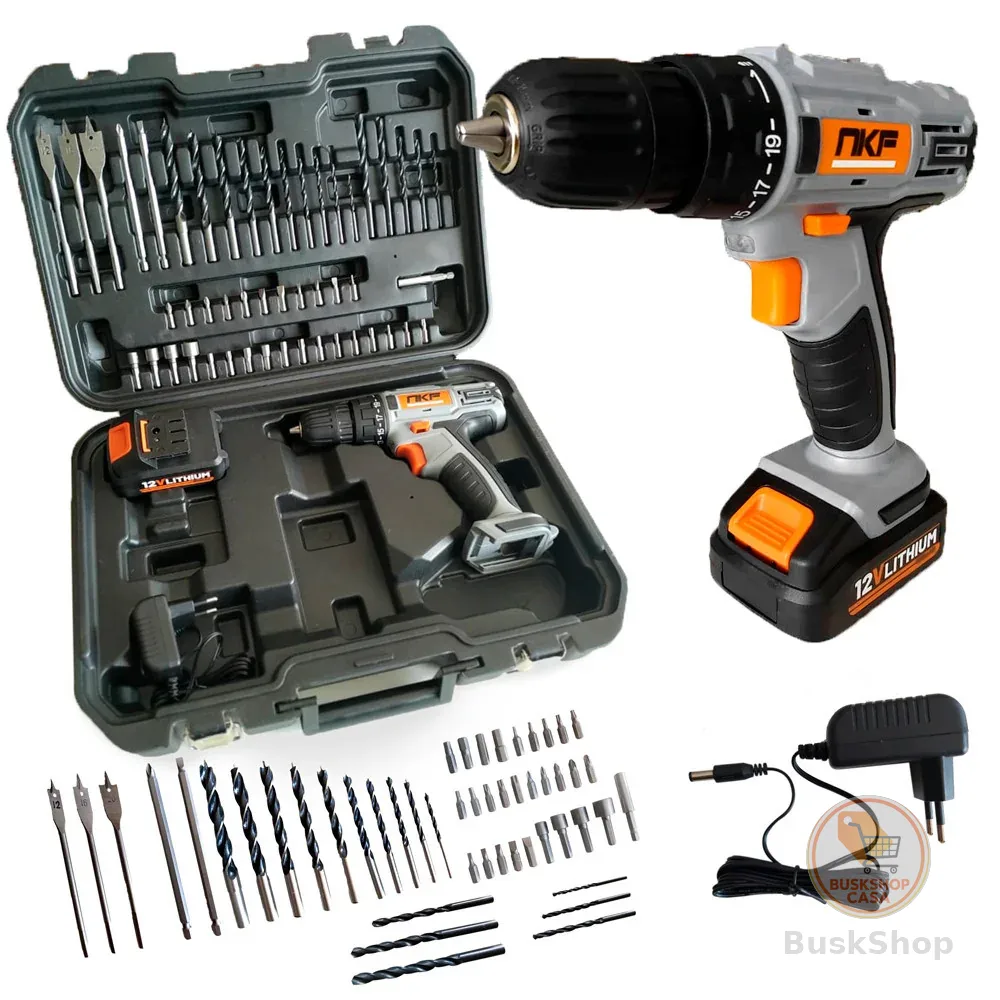 Parafusadeira Furadeira a Bateria 12V FP12X NKF Com Maleta Bateria Brocas e 50 Acessórios FP12X NKF