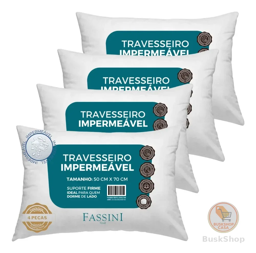 4 Travesseiros Antialérgico Impermeável 50x70 Super Macio Branco