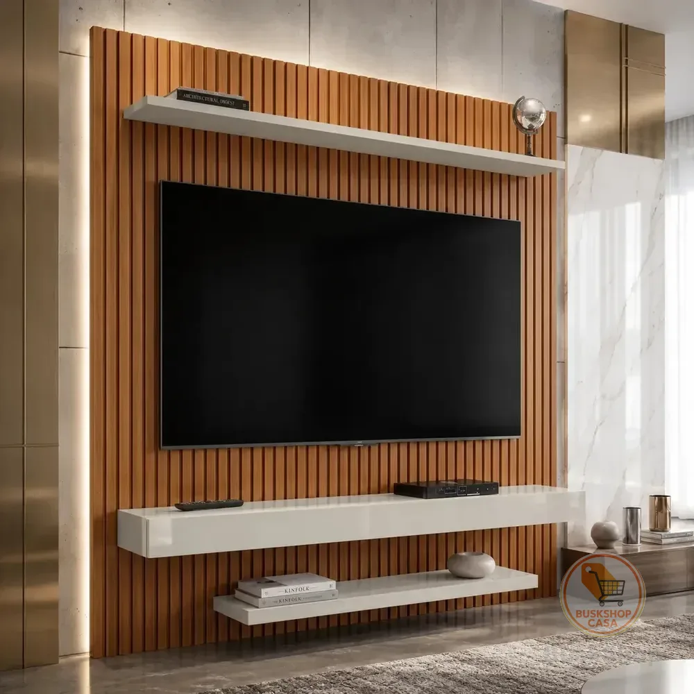Painel Para Tv Até 60 Polegadas Leme 2 Prateleiras Cor Marrom-escuro