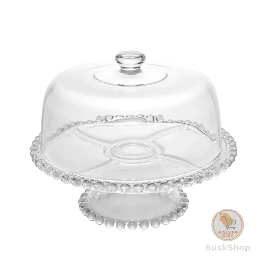 Prato de Bolo / Boleira de Cristal com Pé e Tampa Pearl Wolff