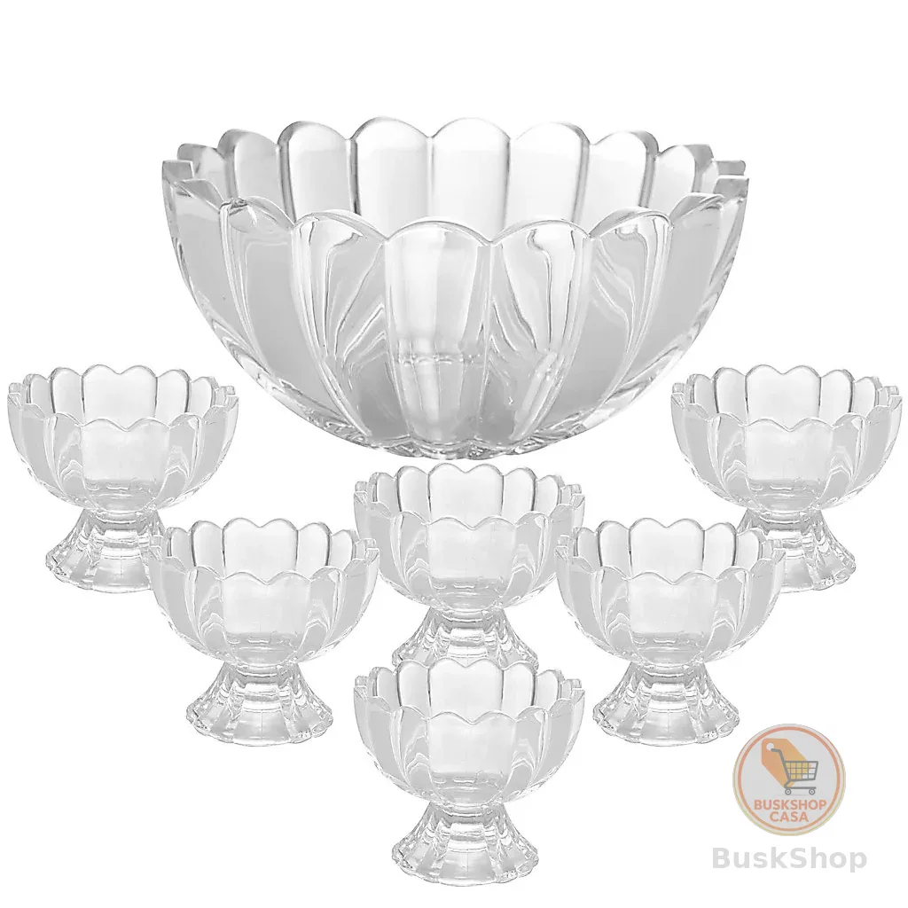 Kit 7 Peças Bowl com 6 Taças de Vidro Para Sobremesa - Wolff