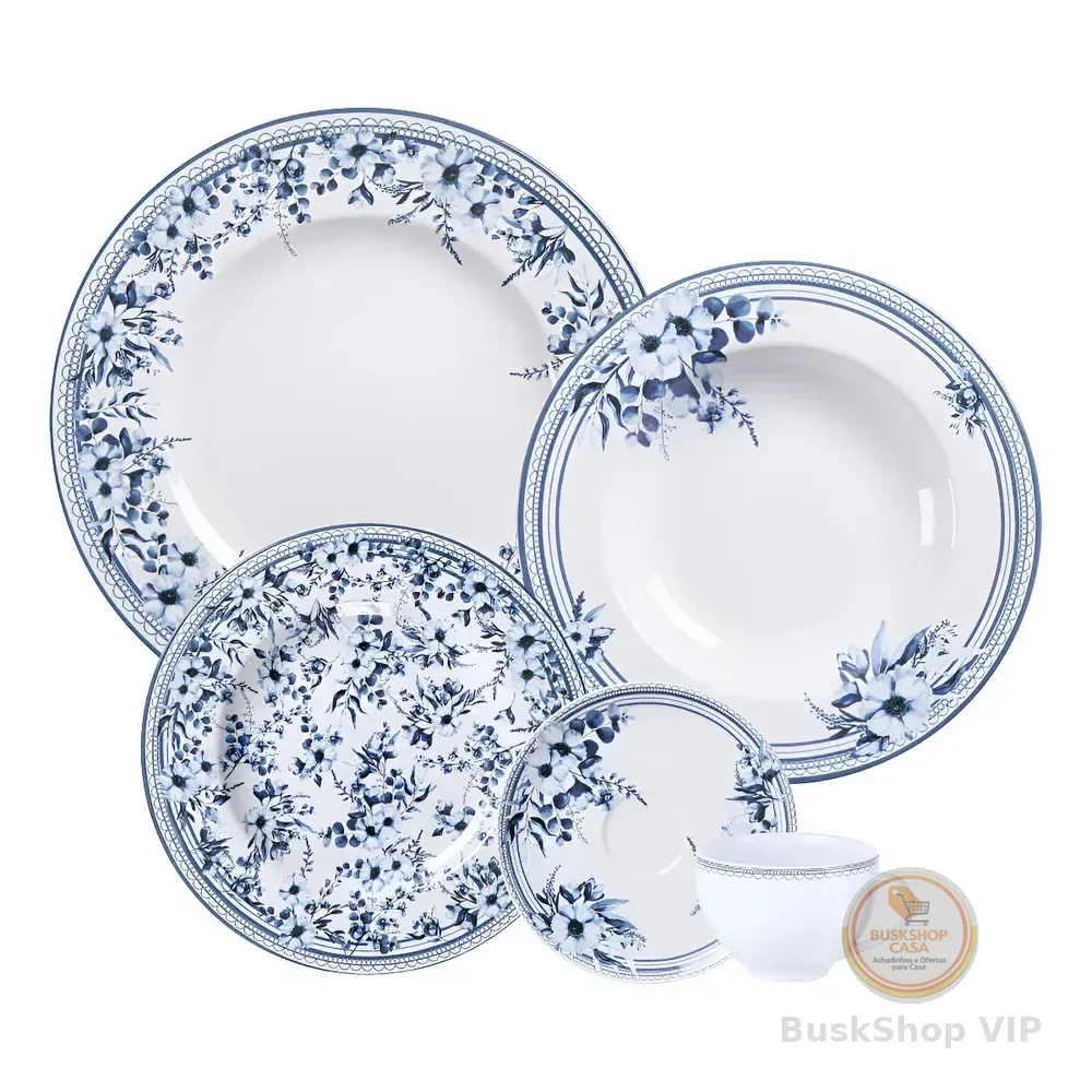Aparelho De Jantar Tramontina Azzura Em Porcelana Decorada 3 Cor Branco Florido