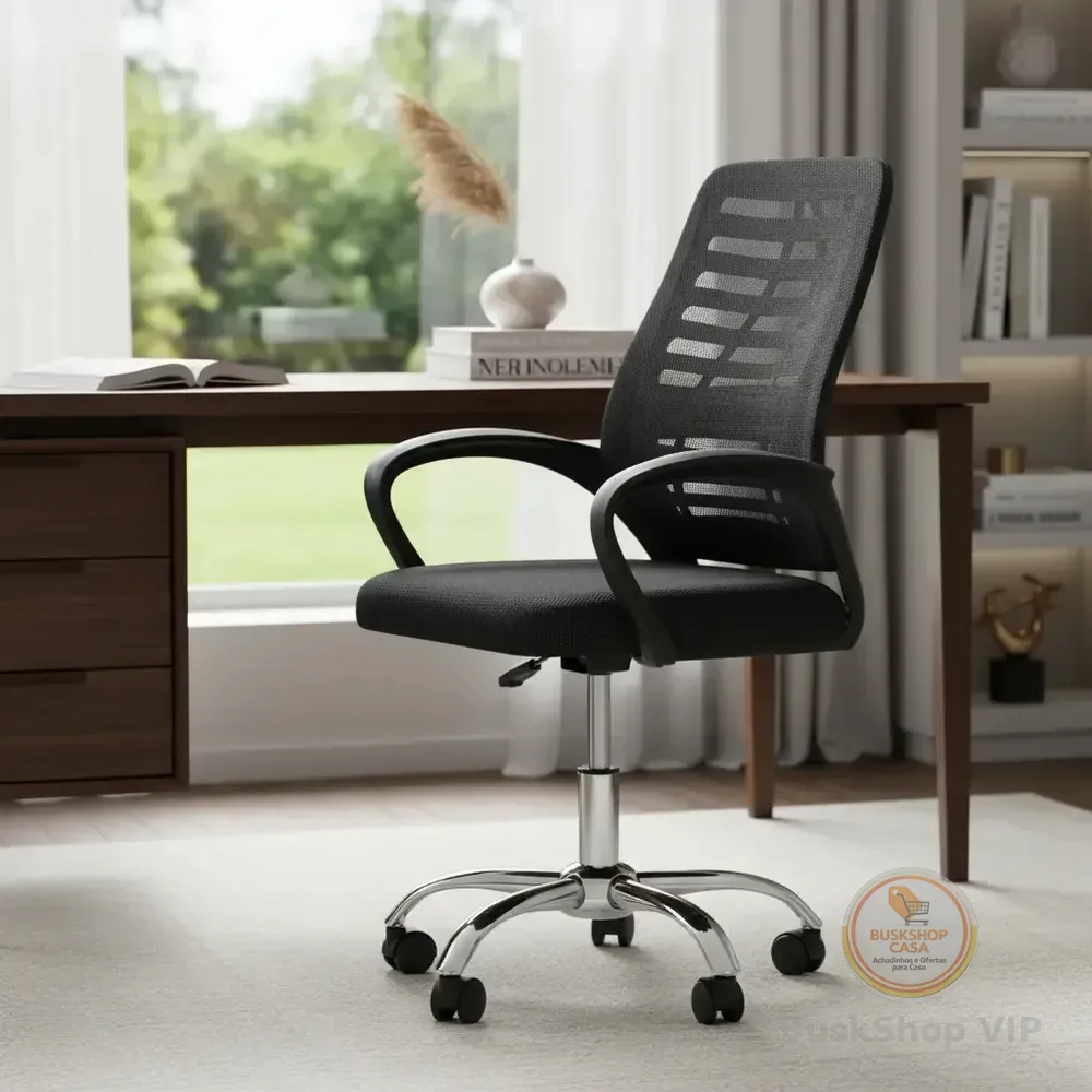 Cadeira De Escritorio Newconcept 351049 Esteirinha Mesh Altura Regulável Cor Preto Malha