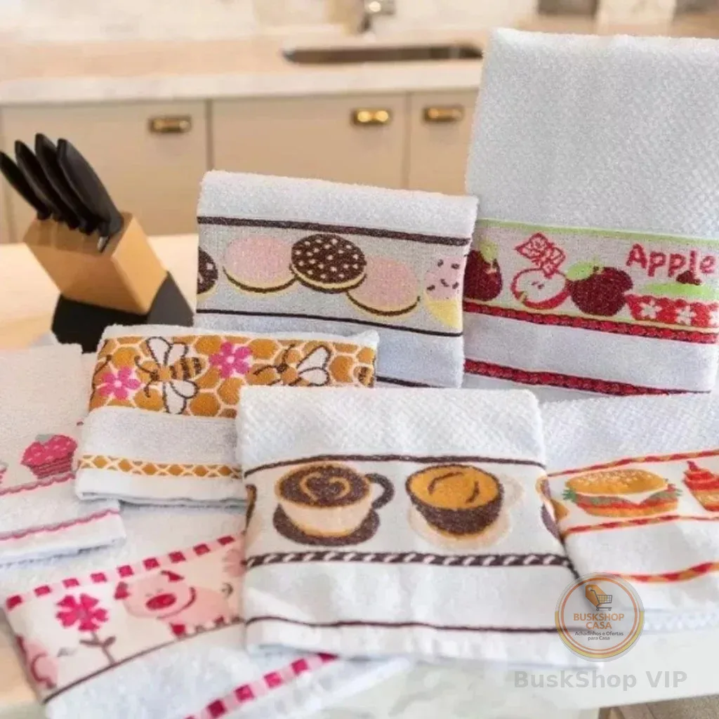Kit 10 Panos de Prato/Copa Jacquard 100% Algodão 50x70cm | Coleção Kitchen