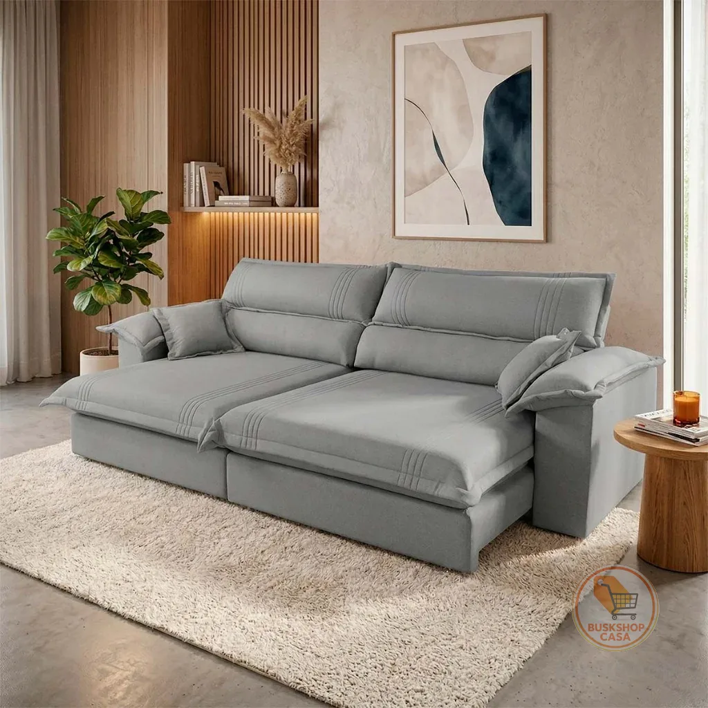 Sofá Retrátil Reclinável 2,50m Nivus Cinza c/ Molas Ensacadas - King House
