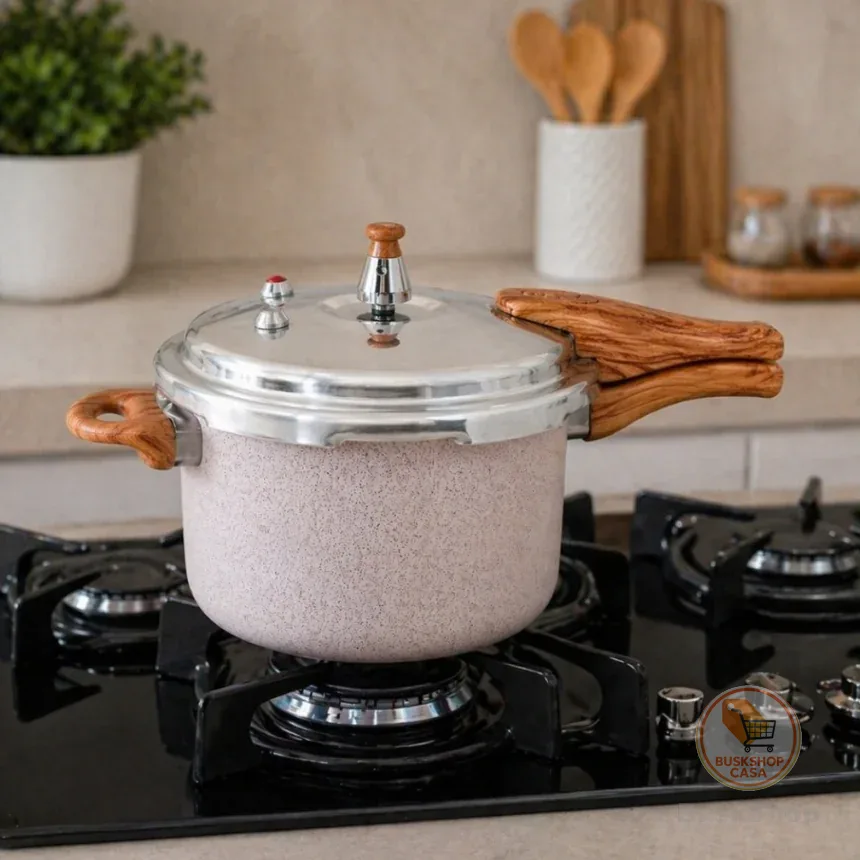 Panela de Pressão Indução 4,2L Revestimento de Cerâmica, Fechamento Externo 4 Valvulas de Segurança