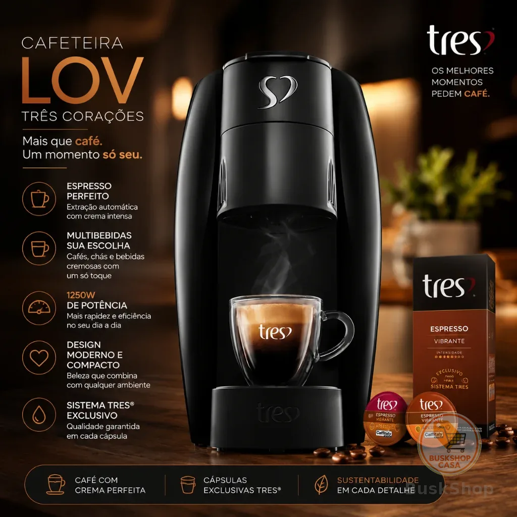 Cafeteira Espresso Três Corações LOV 1250W Máquina de Café Multibebidas Original 127V