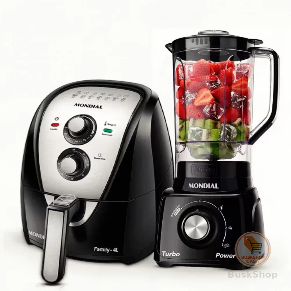 Fritadeira Elétrica Sem Óleo Air Fryer AFN40BI 4L + Liquidificador Turbo Power L-99 FB 500W Mondial