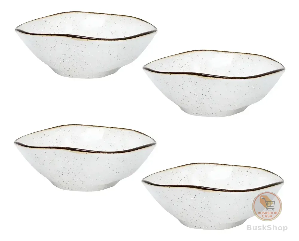 Conjunto 4 Bowls Porcelana Oxford Ryo Maresia 500ml Apto Micro-ondas
