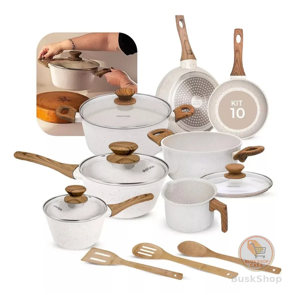 Jogo De Panelas Indução Kit 10 Peças Revestimento Cerâmico Style Cook Marmol - Mimo Style Premium