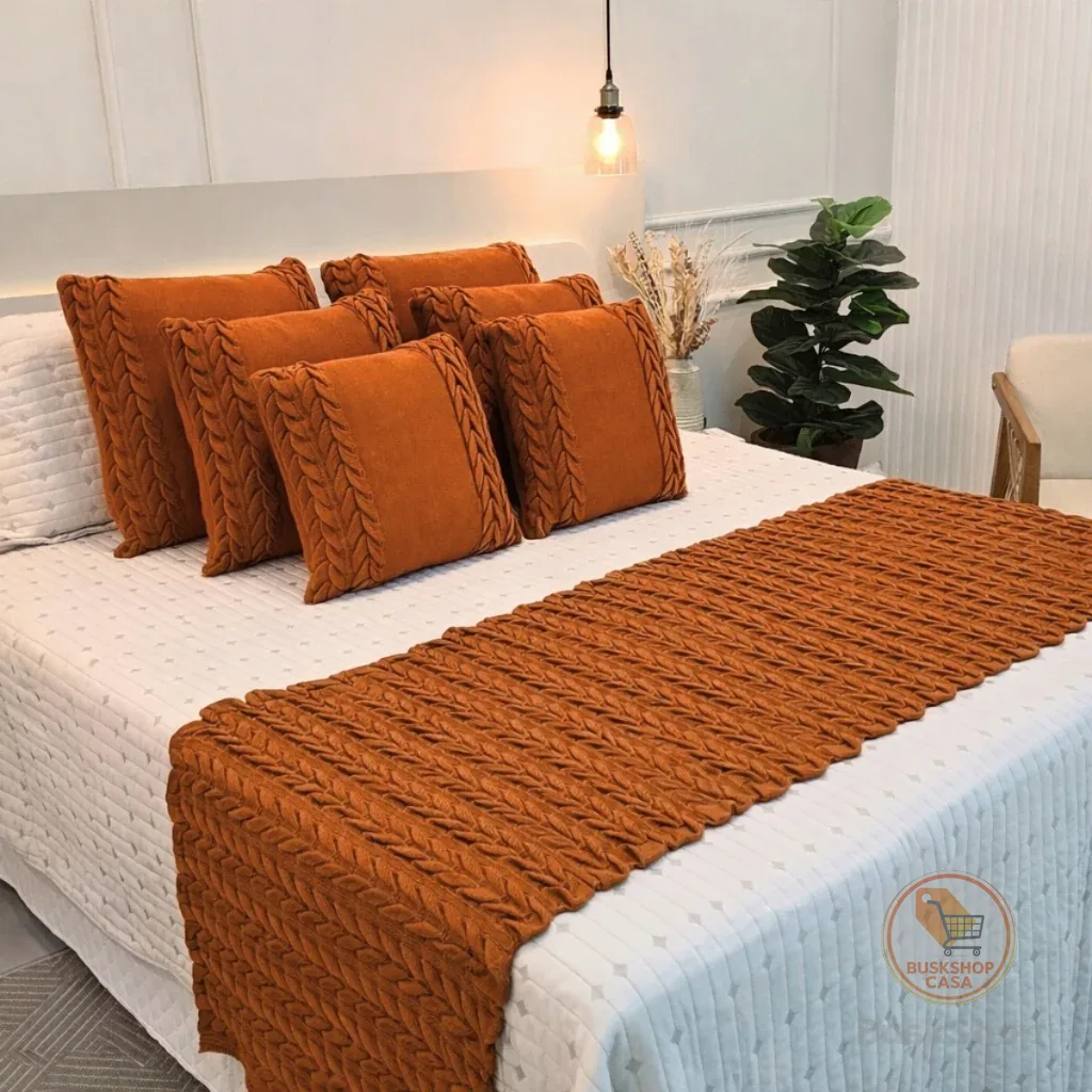 Kit Peseira Manta Tricot Sofá Cama Casal Queen King Aconchego Home Decor + 2 Capas Almofadas