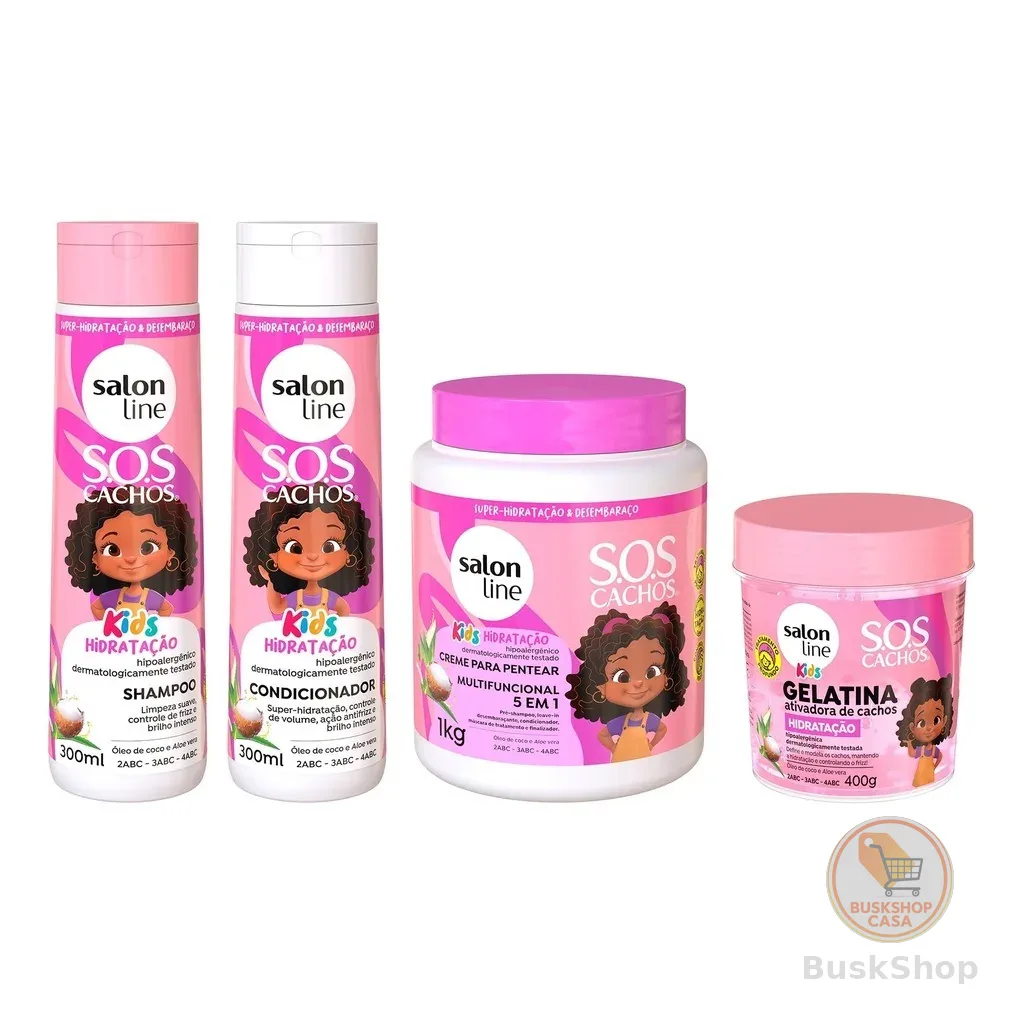 Kit SOS Cachos Kids Hidratação com Gelatina e Creme Multifuncional 5 em 1