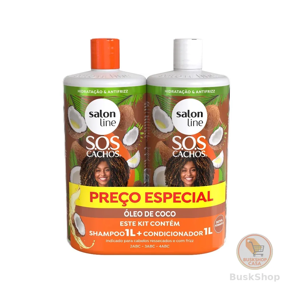 Kit SOS Cachos Coco Profundo Shampoo e Condicionador Litrão Salon Line
