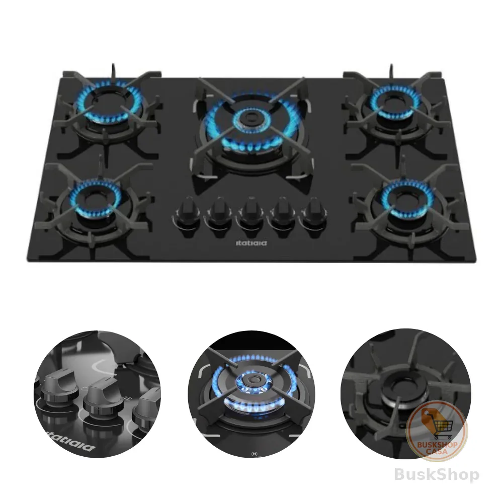 Fogão Cooktop 5 Bocas Tripla Chama Itatiaia  Trempe Ferro Fundido Itacook Premium