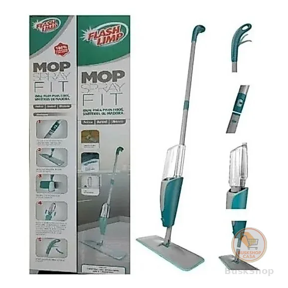 Mop Spray Fit Microfibra Verde Reservatório 365ml Flash Limp Rodo MOP0556 Original Esfregão Vassoura Limpa e Seca