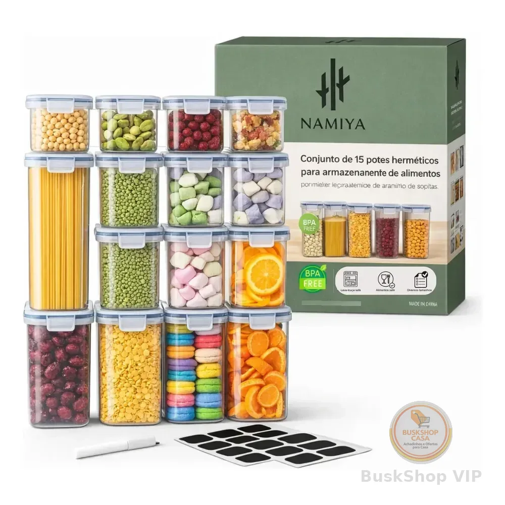 Kit 15 Potes Herméticos Armazenamento De Alimentos, Bpa Free Transparente