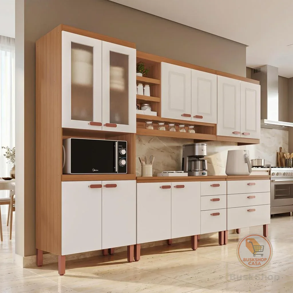 Cozinha Modulada Completa Móveis Home 100% MDF 10 Portas e 6 Gavetas