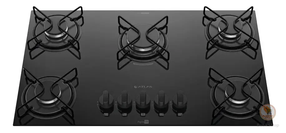Cooktop 5 Bocas Atlas Agile Up com Mesa De Vidro A Gás Preto Bivolt