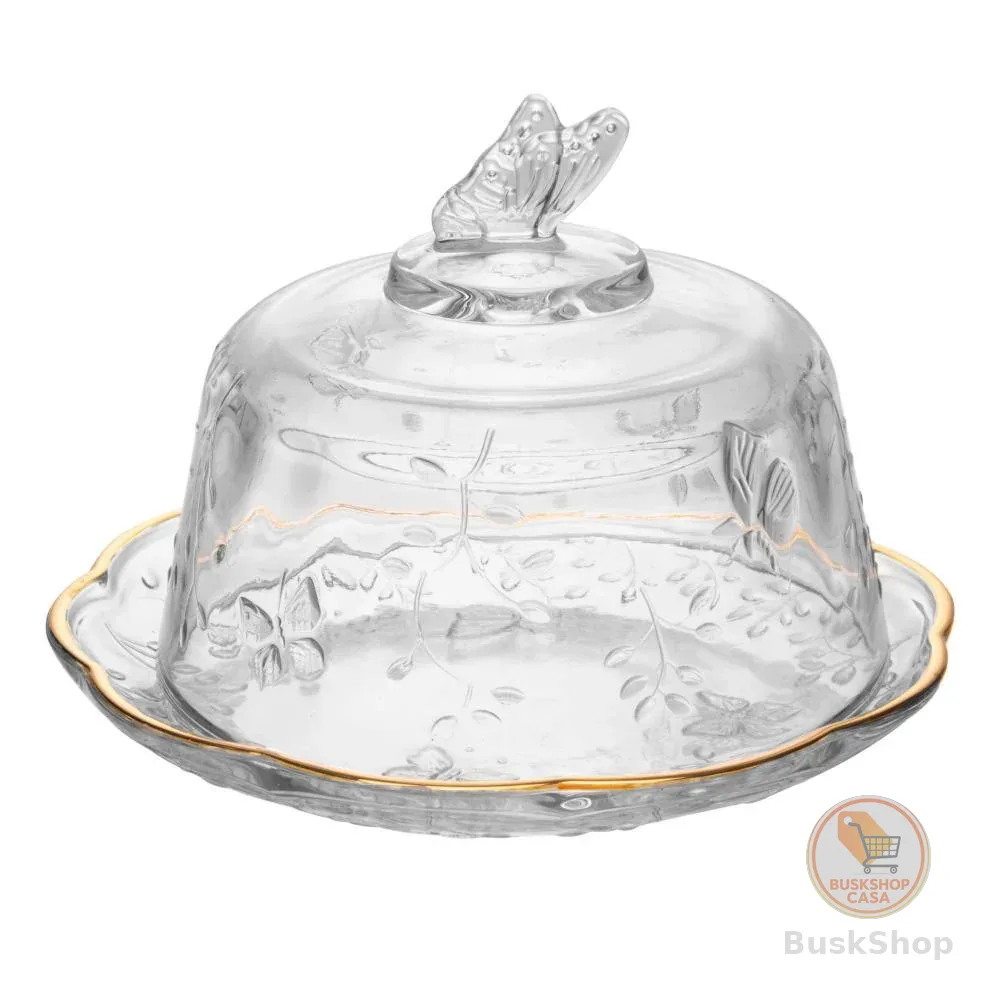Queijeira com Tampa New Butterfly e Fio de Ouro Lyor Cristal