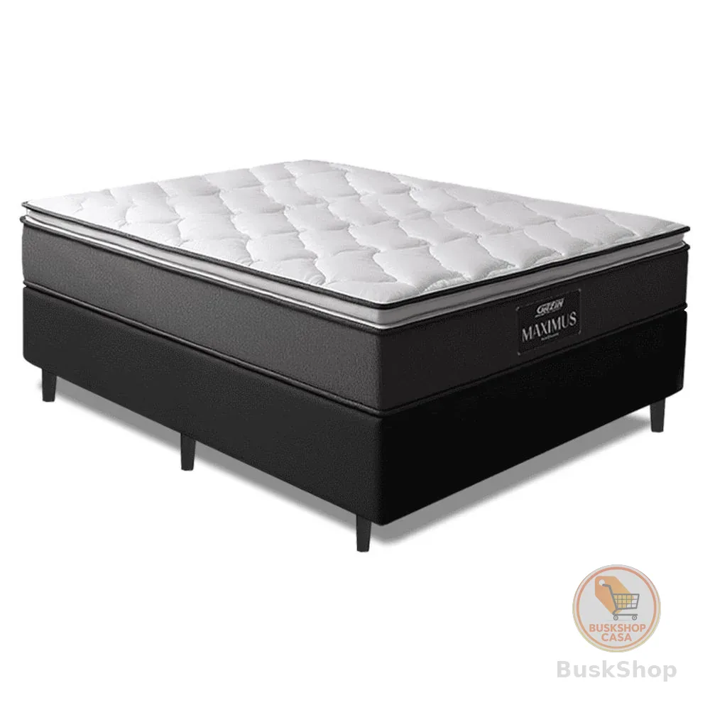Cama Box Casal Colchão Molas Ensacadas Pillow Maximus 138x188x62cm Cinza / Preto Gazin