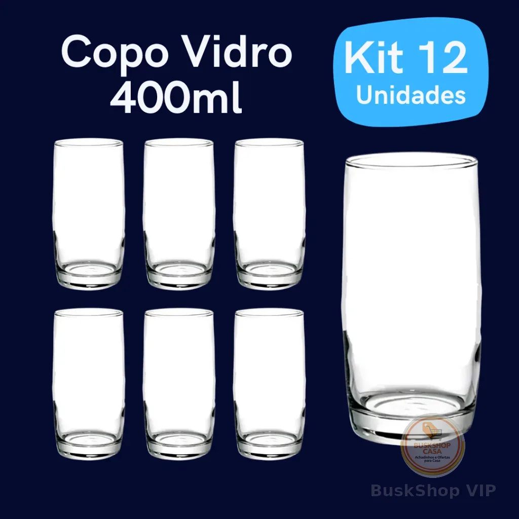Jogo com 6 12 ou 24  Copo De Vidro Resistente 400ml Copo Versátil Diversas Ocasiões