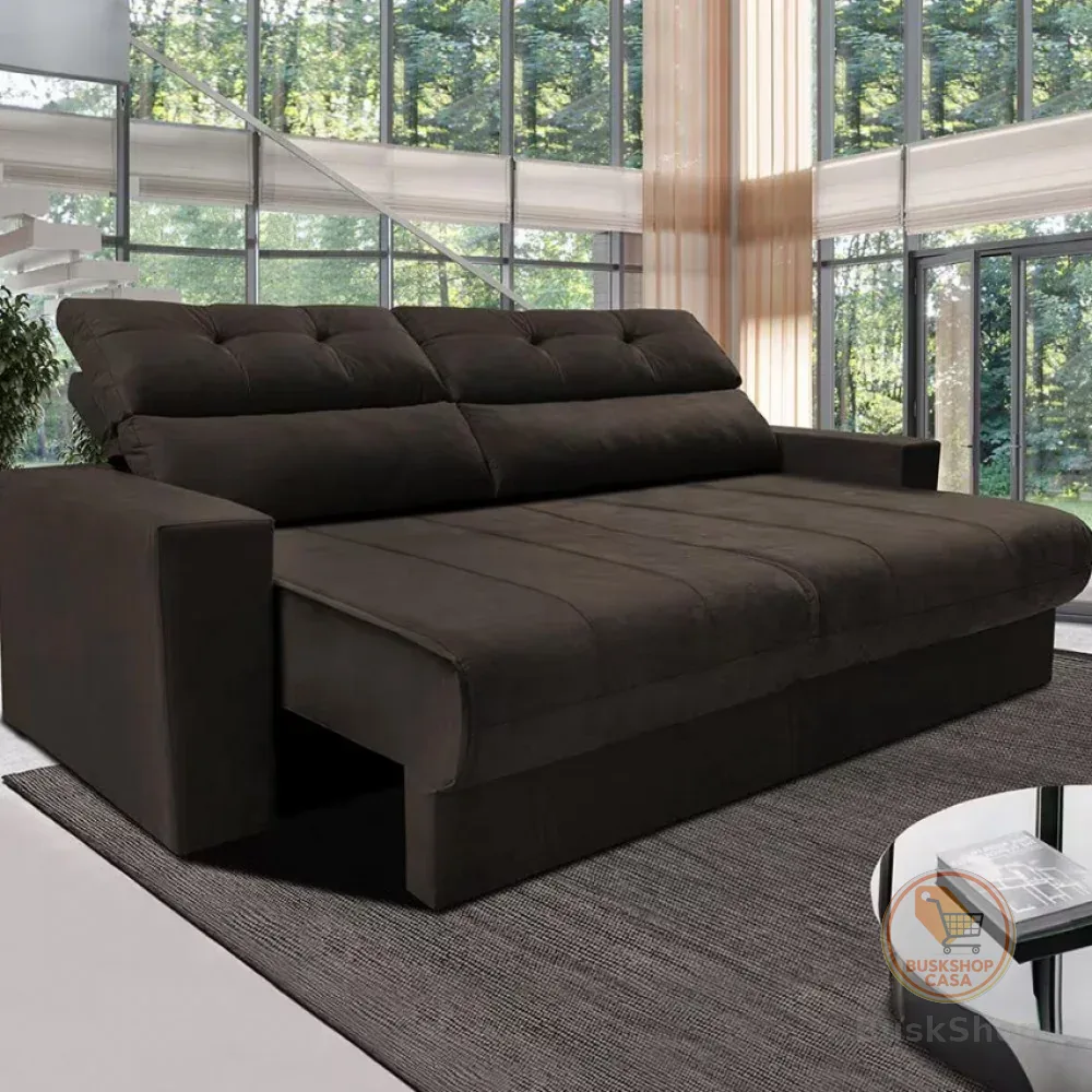 Sofá 3 lugares Cama inBox Clean com Assento Retrátil, Encosto Reclinável em Tecido Velusoft e 170cm de Largura