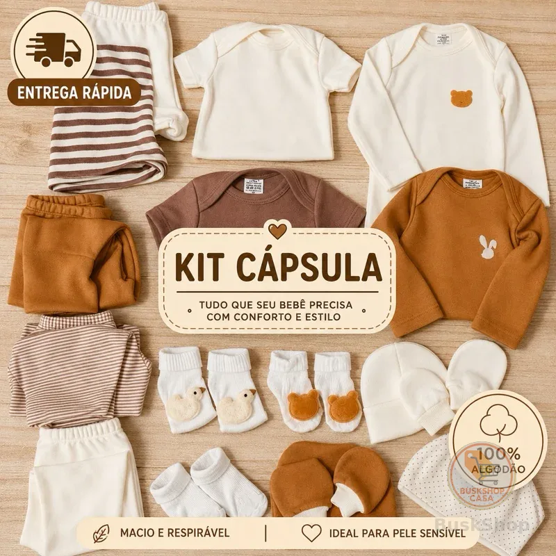 Kit Minimalista Boho 18 peças Cápsula Roupa De Bebê Pronto Para Maternidade Enxoxal Menino Menina