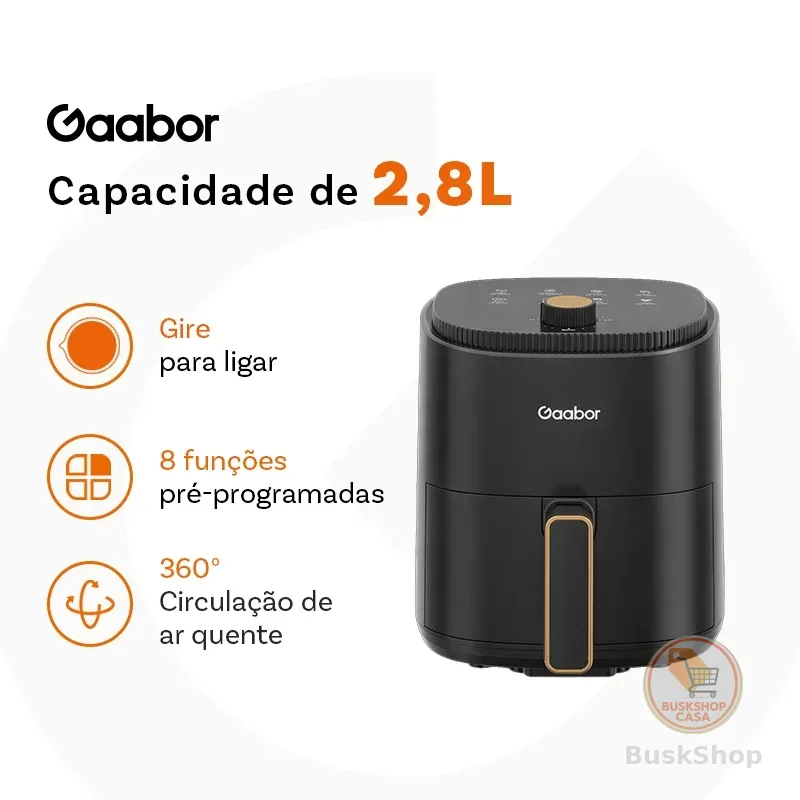 Gaabor 2,8L Air Fryer 360° Ar Quente Timer 60 Min 200°C Antiaderente Sem BPA AF-35M02A-1