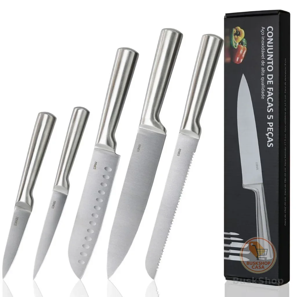 LUMAI Conjunto Facas Grandes de Cozinha Zurich Aço Inox High Carbon Steel Original Faca Chef Santoku