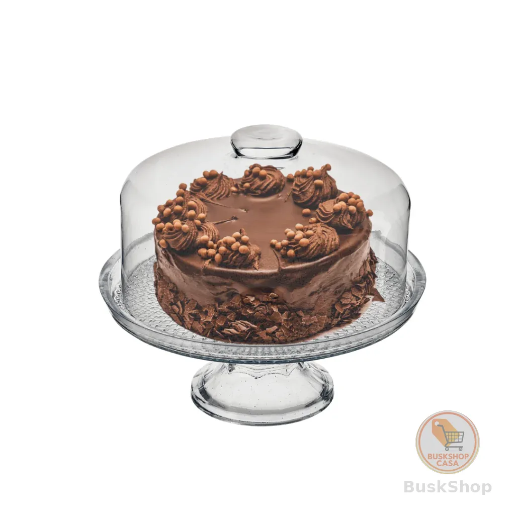 Boleira de Vidro com Pé e Tampa Vitazza Prato 28cm para Bolo, Doces, Sobremesas, Decoração