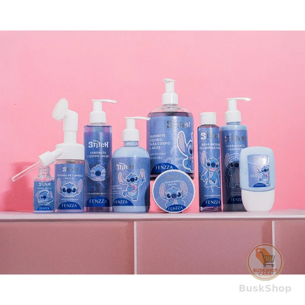 Kit C/ 10 Produtos Skincare Stitch Disney LANÇAMENTO -  Fenzza C/ Lenço Demaquilante De BRINDE