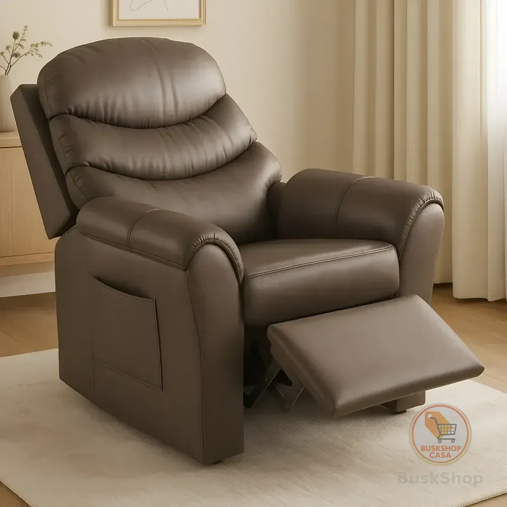 Poltrona Cadeira Do Papai Com Encosto Macio Reclinável E Retrátil Revestido Em Corino Para Sala De Descanso E Amamentação Cor Marrom
