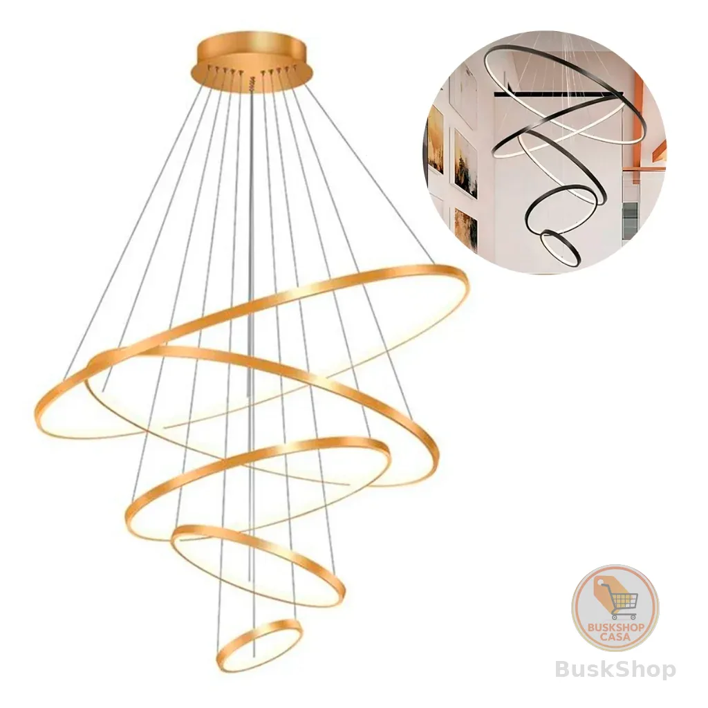 Lustre Anéis Pendente Arcos Led Moderno Com Controle Remoto Brinovar