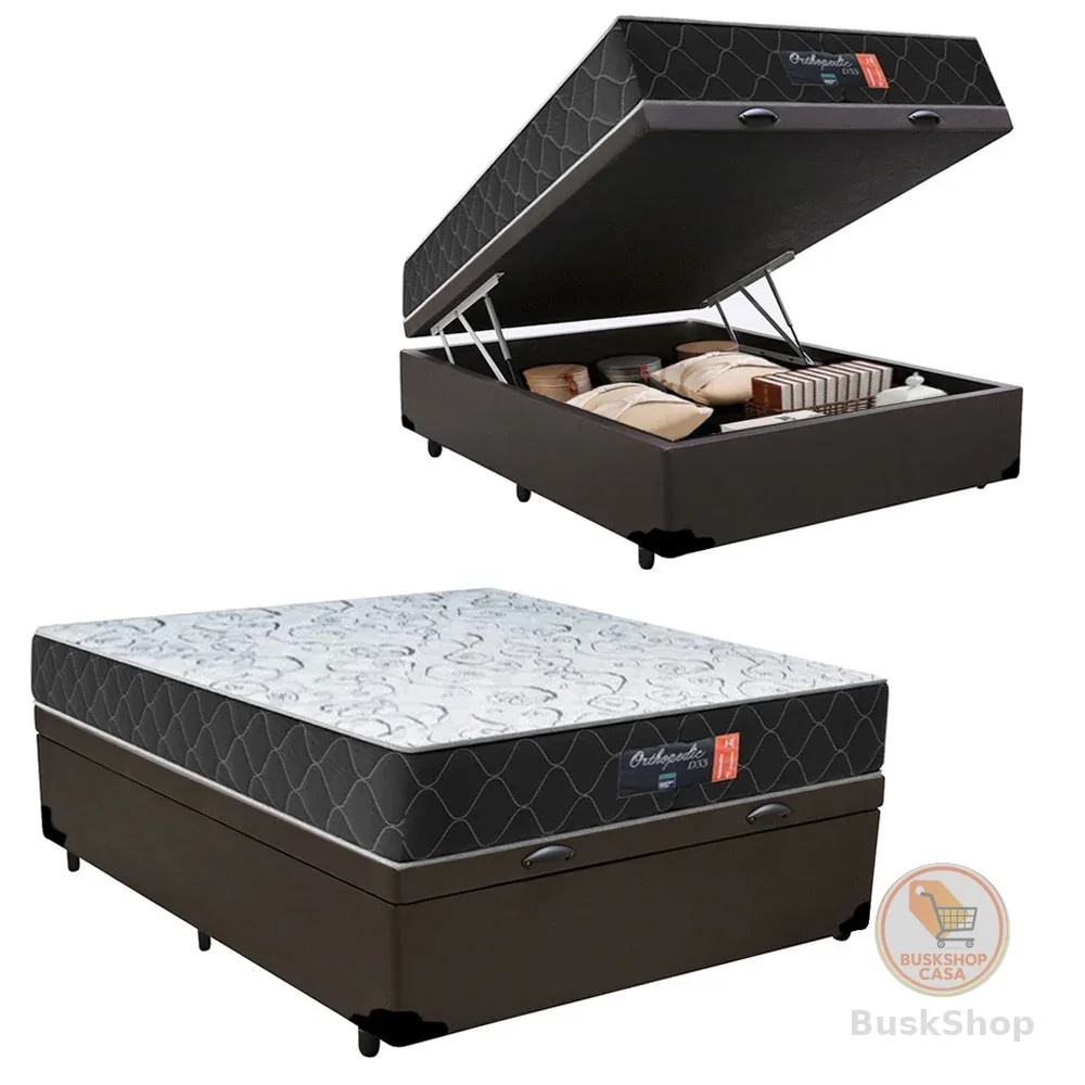 Cama Box Baú Casal + Colchão Semi Ortopédico Extra Firme Espuma D33 Prime Colchões 138x188x72