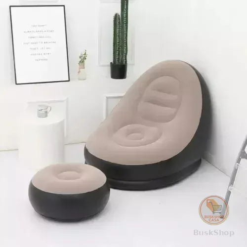Poltrona Inflável Ultra Lounge Com Pufe Sofá Preguiçoso Cor Marrom