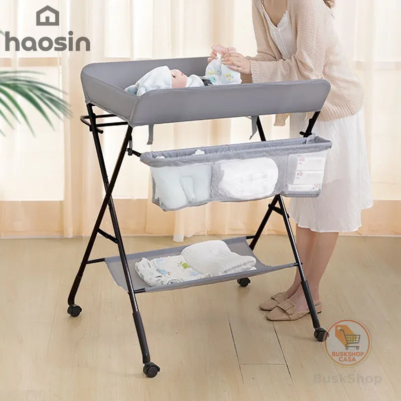 Trocador de Fralda Portátil Dobrável com Rodas e Organizador haosin