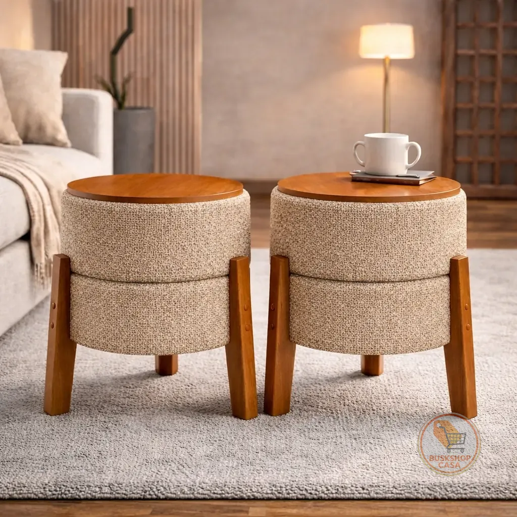 KIT 2 Puff Decorativo Bouclé com Função Mesinha