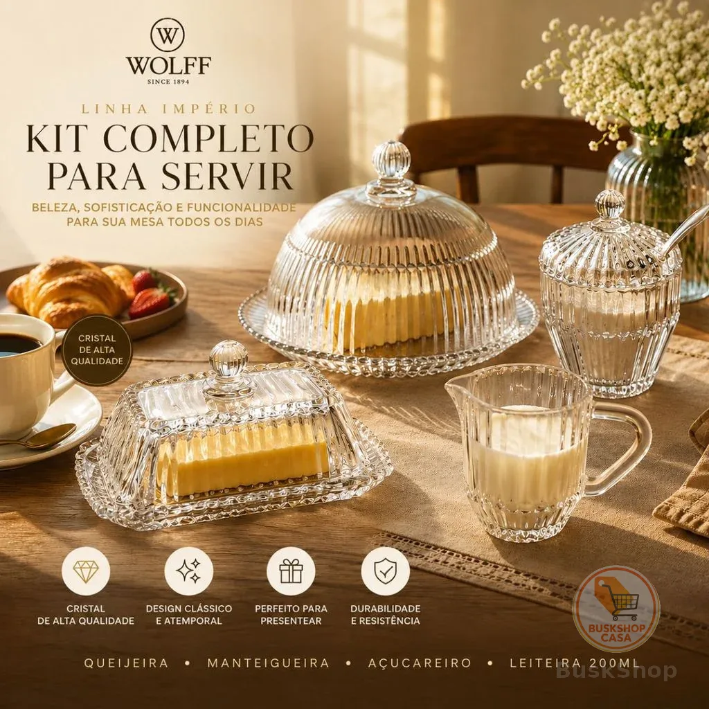 Kit Cristal Wolff Queijeira Manteigueira Açucareiro Leiteira