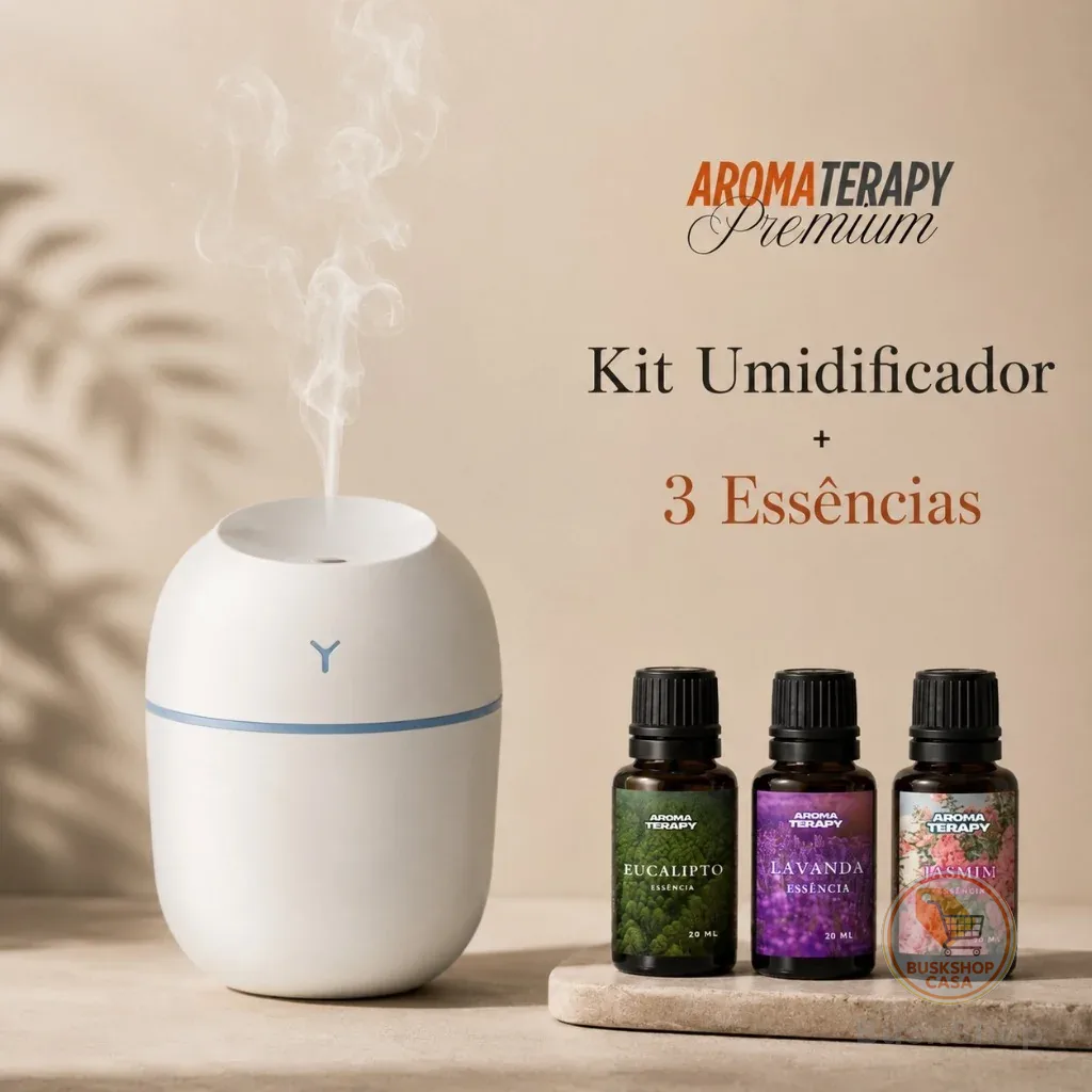 Kit de Umidificador Aromatizador com 3 Essências | Difusor de Ambient + Essências Aromatizantes 20ml