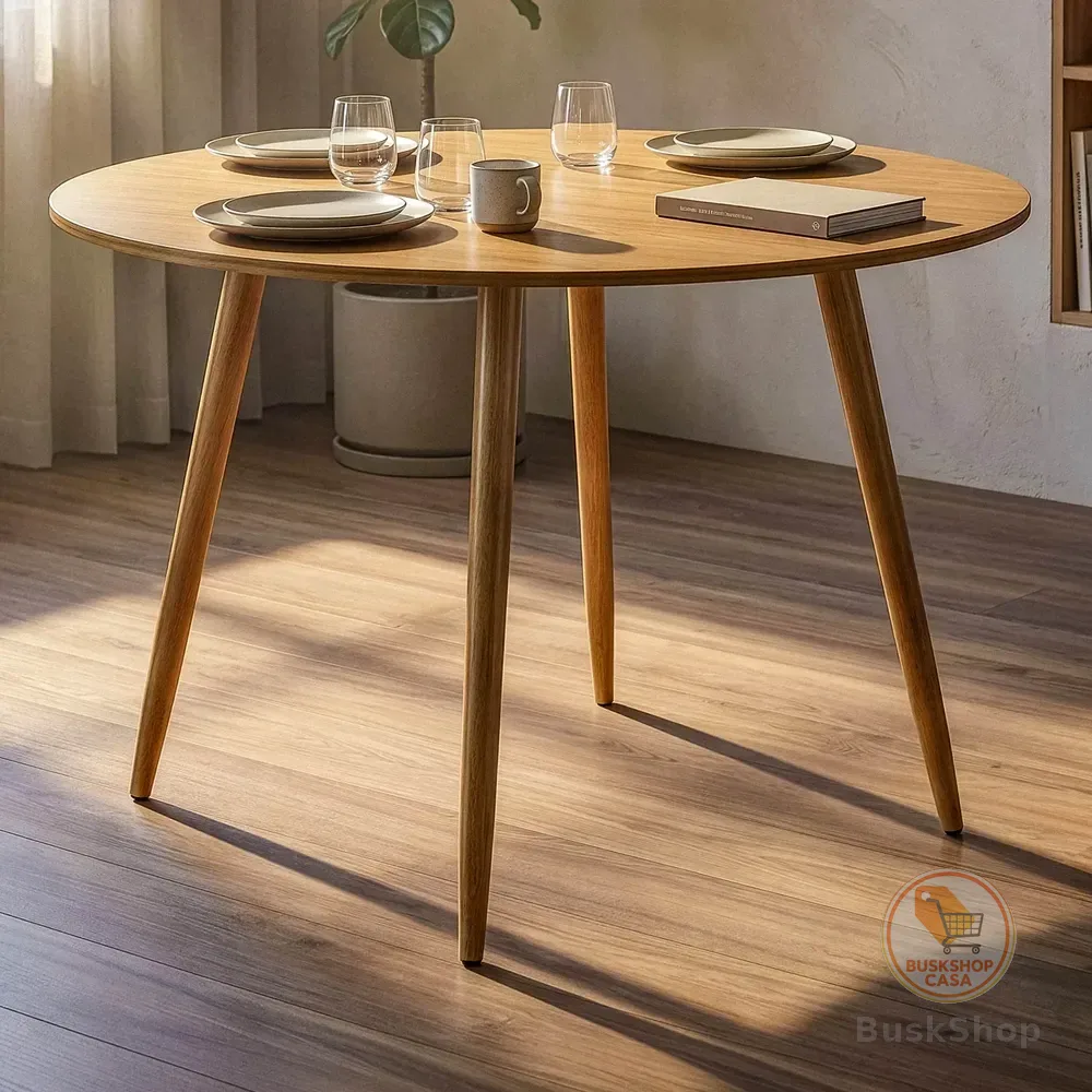 Mesa Redonda 80cm Mdf Sala De Jantar E Cozinha Louro Freijó Louro Freijó