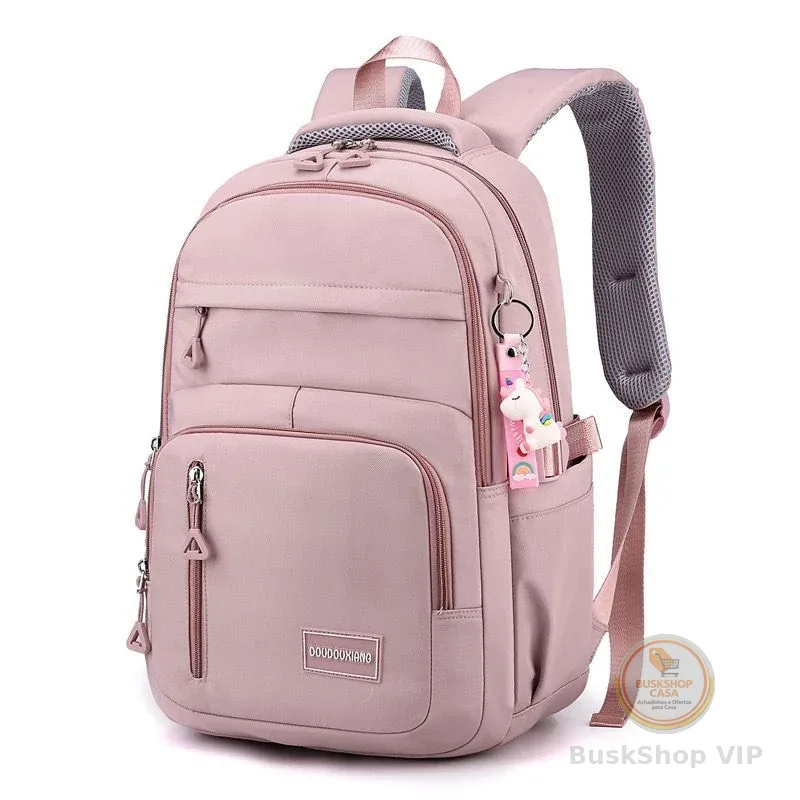 Mochila feminina casual e versátil leve e à prova d'água com grande capacidade para estudantes