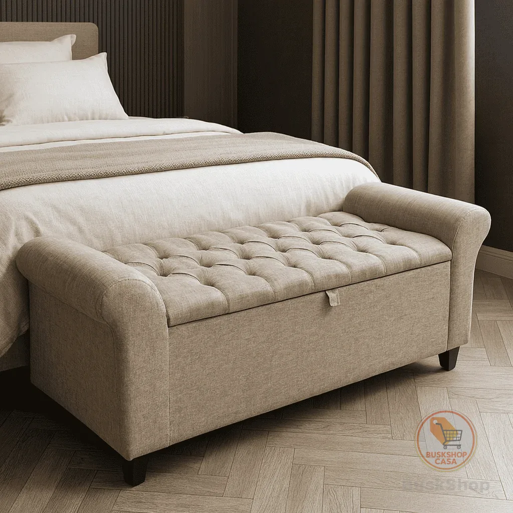 Baú Puff Recamier Divã Paris 150 cm Queen Banqueta Organizador Capitonê Tecido Suede Linho Estrutura Madeira - AV