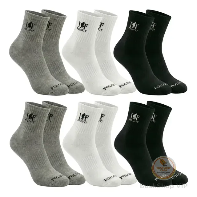 Kit 6 Pares Meia Cano Médio Alto Unissex Algodão Polo Fit